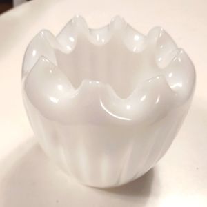 Vintage 50s Fenton White Milk Glass Vase Rose Bowl,Scallop Edges